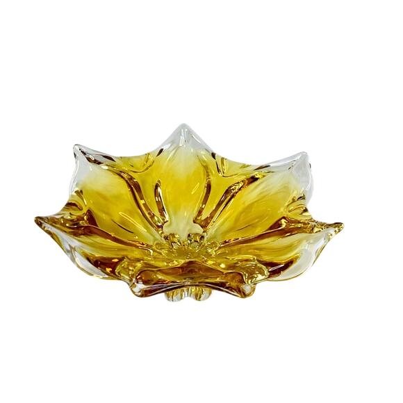 Flower Shaped Amber Art Glass Candy Vase - Picture 3 of 7